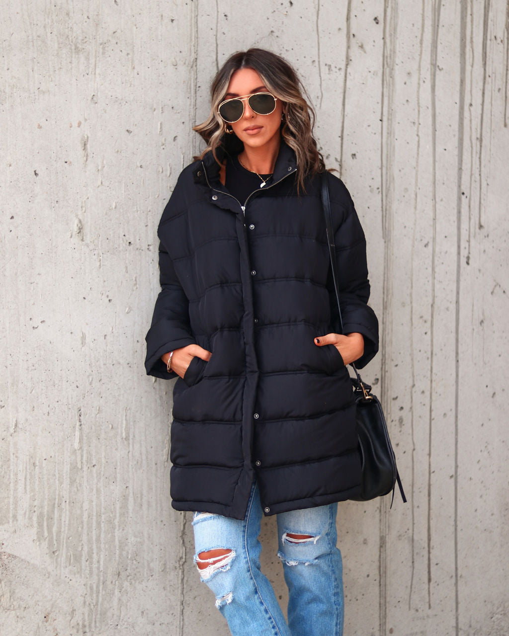 Jacksonia Pocketed Puff Coat - Black - Se7enfashion