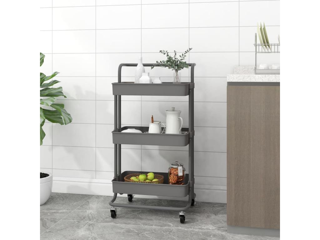 Carrito de cocina 3 niveles hierro y ABS gris 42x35x85 cm