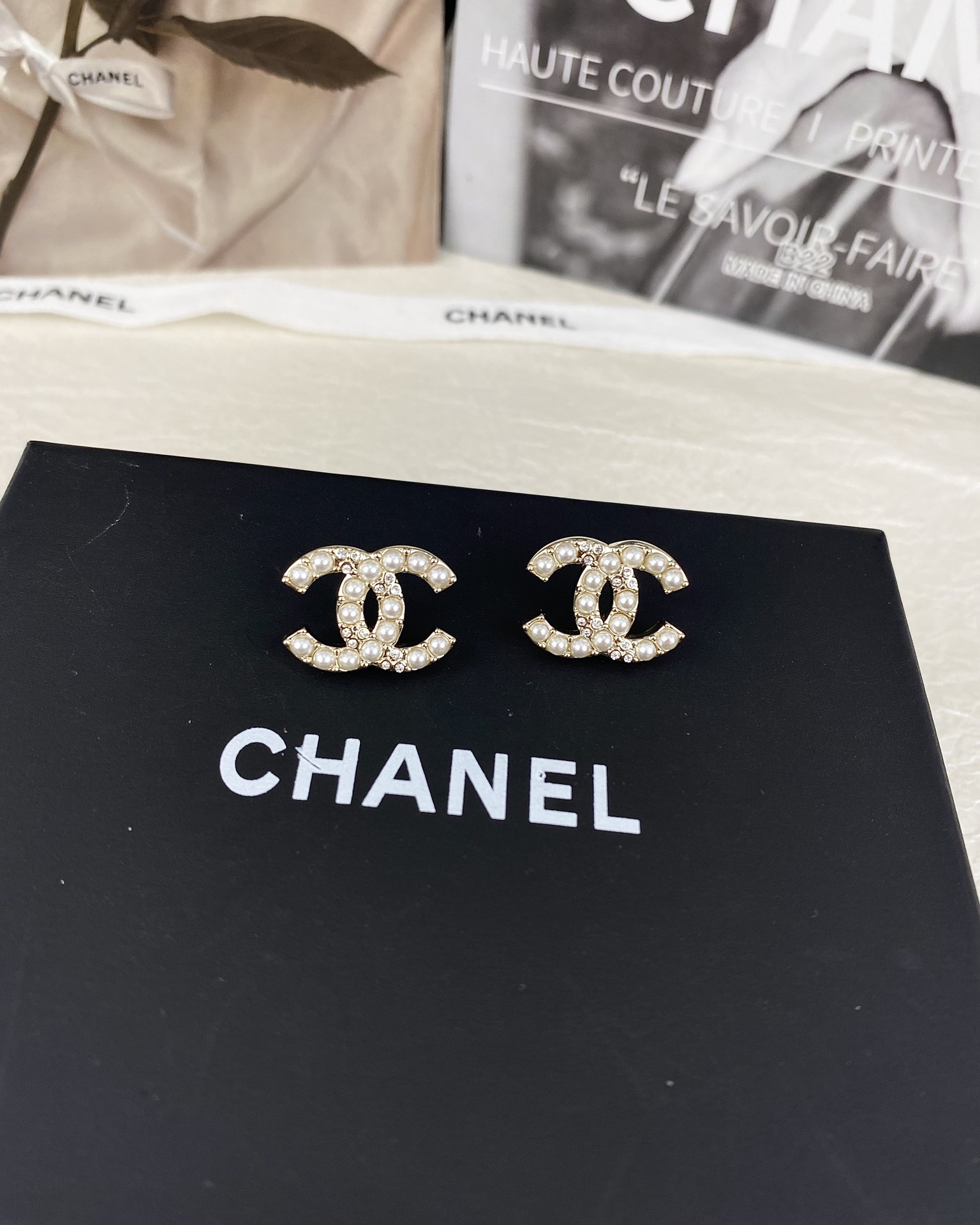 Chanel Pearl and Diamond Paved CC Earrings - Original Replica Club