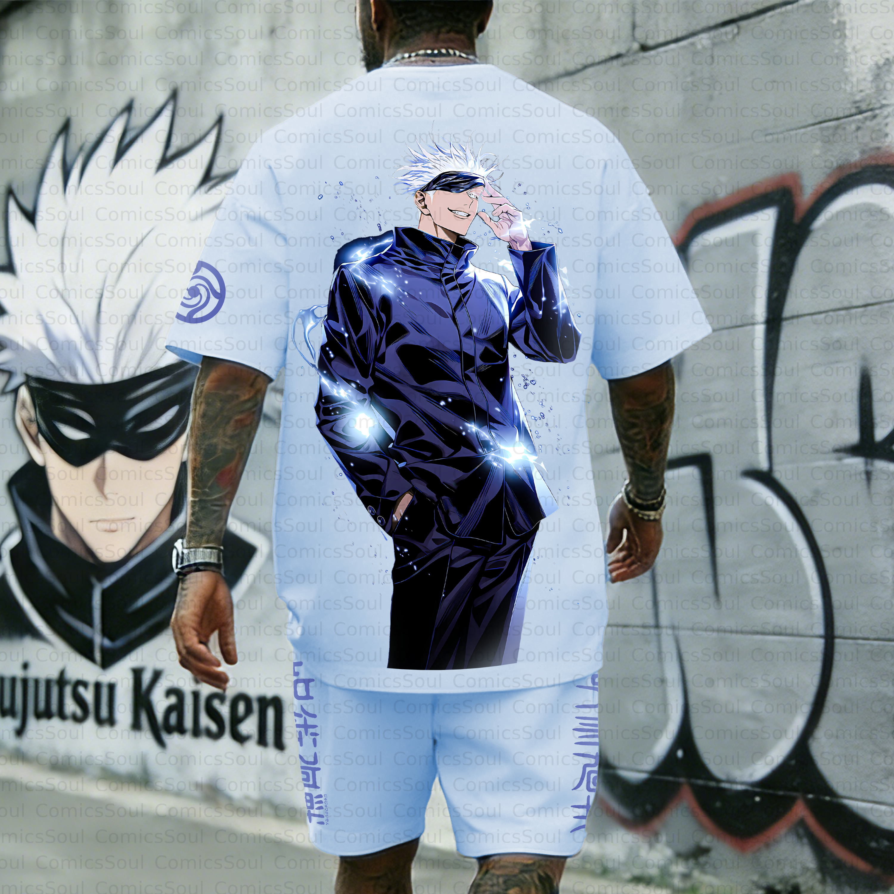 Unisex Anime Inspired Vintage T-shirt& Shorts 2 Pieces Set