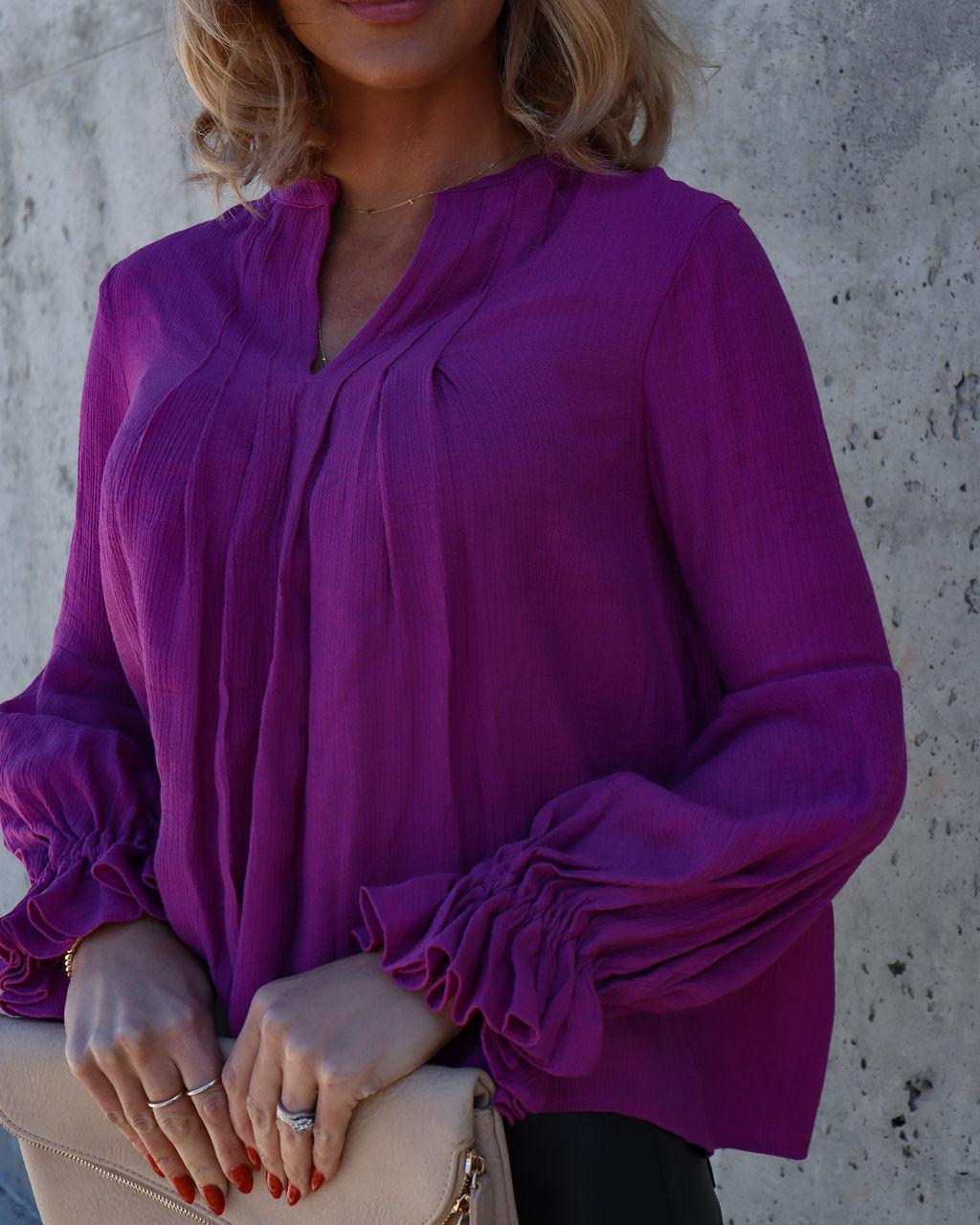 Golden Age Ruffle Peasant Top - Magenta - Se7enfashion
