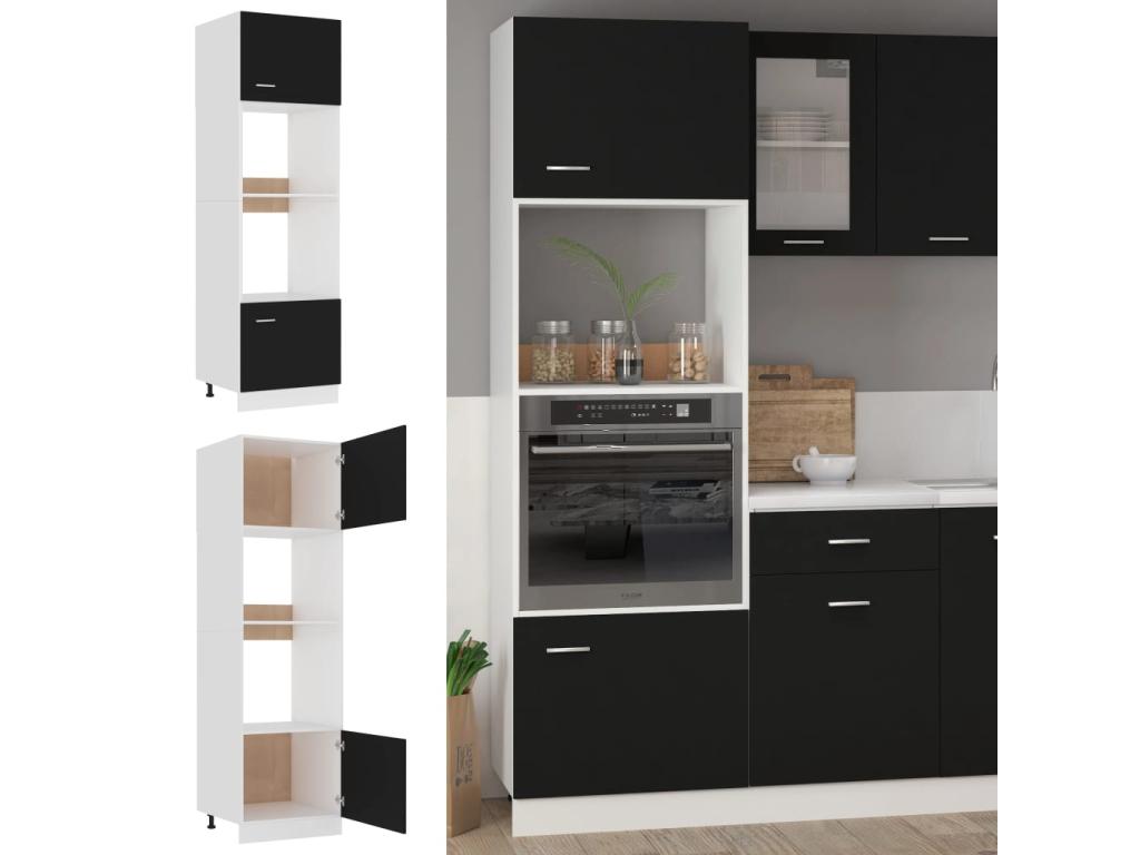 Armario de microondas madera contrachapada negro 60x57x207 cm