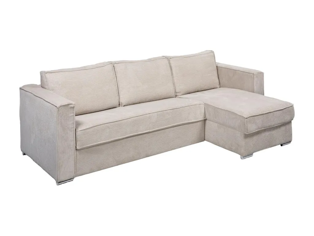 Sofá cama rinconero y reversible de pana beige - Base de lamas anchas 140 cm - Colchón de 18 cm Decoesp HYAK99526