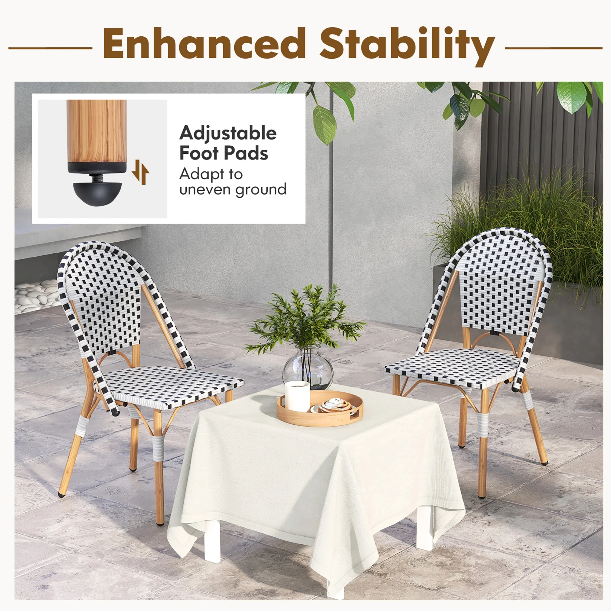 Gymax French Bistro Chair Set of 4 w/ Hand-woven Rattan Galvanized Metal Frame Outdoor - Image 9