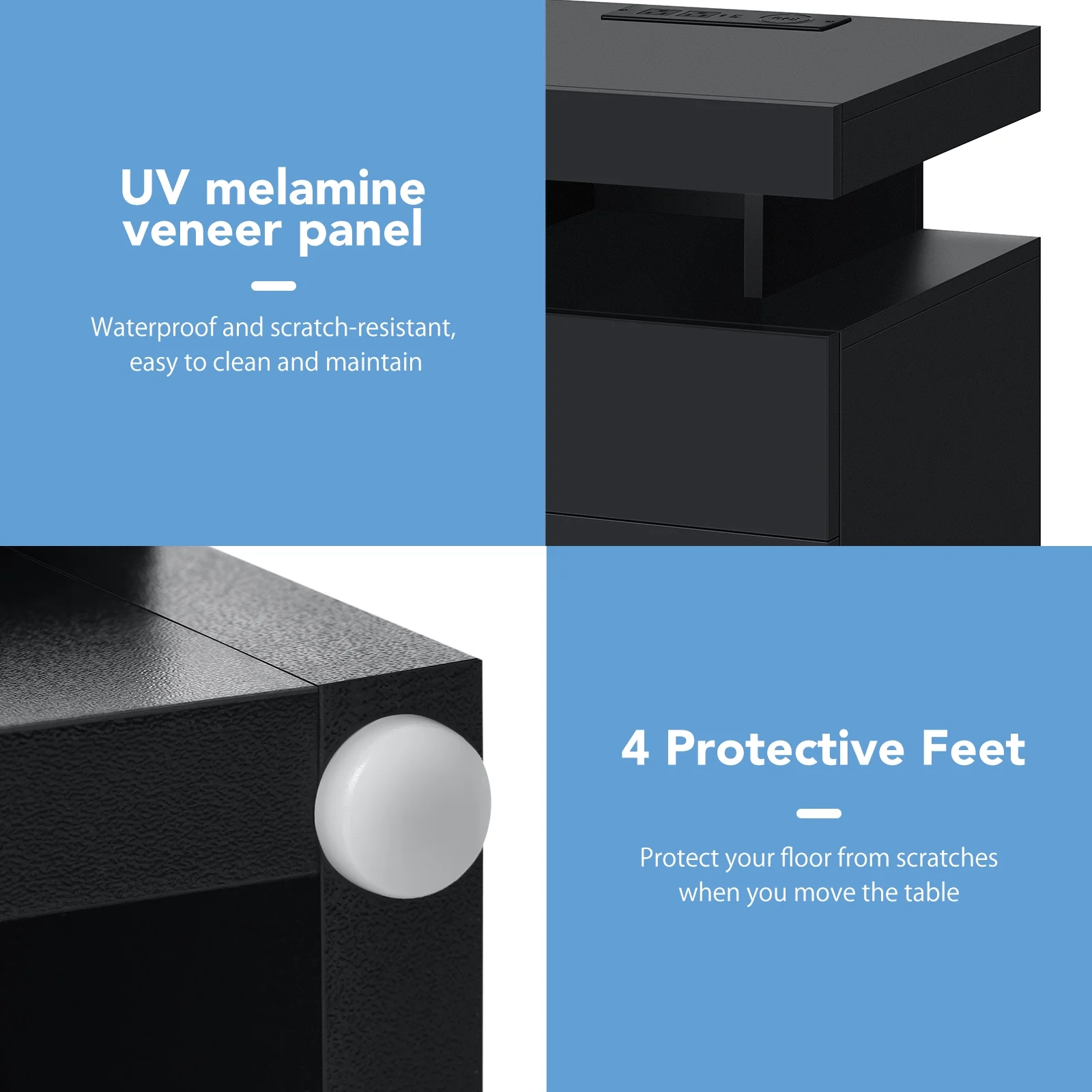 Hommpa LED Nightstand Wireless Charging Station USB Type C Outlets Bedside Table 3 Drawers Black Night Table Modern Smart Nightstand High Gloss End Side Table for Bedroom Furniture 26.8" Tall - Image 12