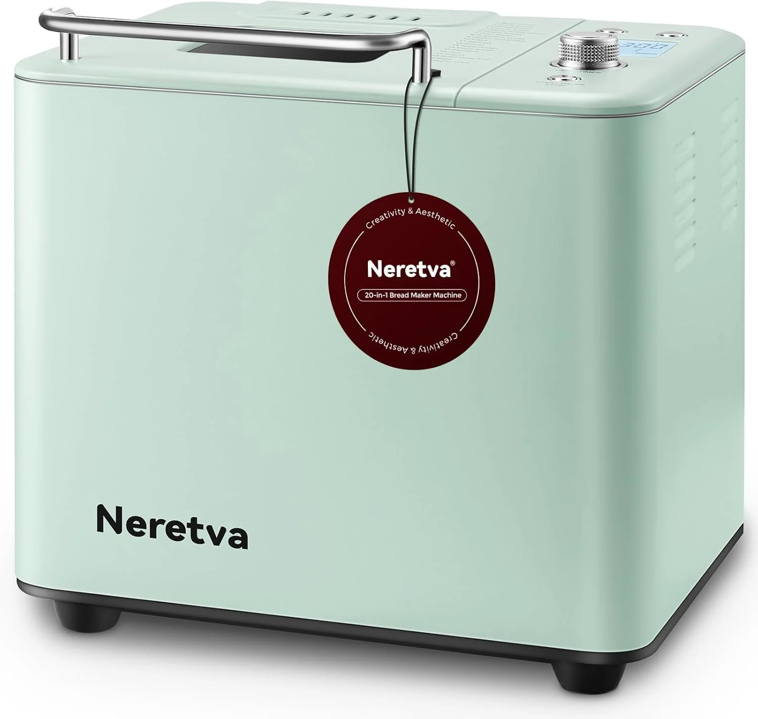 Neretva Bread Maker, 20-IN-1 2LB Bread Machine Dual Heater Bread Maker Machine Automatic with Nonstick Ceramic Pan, 15H Timer & 1H Keep Warm Set, Low Noise, Stainless Steel Breadmaker Recipe-Green
