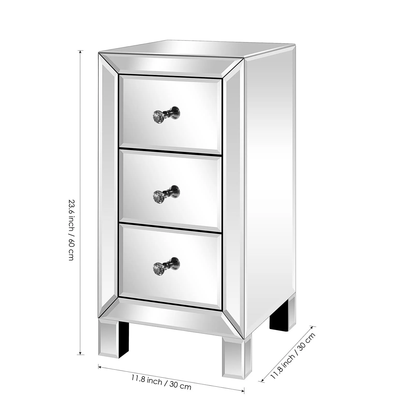 Zimtown Mirrored Glass 3-Drawers Nightstand Bedside Table Storage Bedroom - Image 8