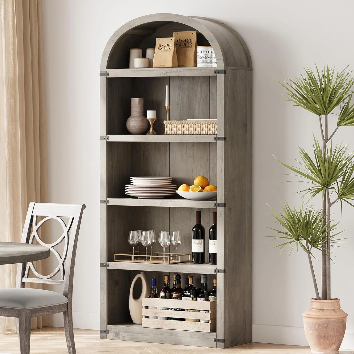 Bookcase 5 Shelf Arched Bookshelf 71.65in Tall Bookcase Farmhouse Display Storage Rack Wooden Bookshelves for Home Office, Living Room(white) - Image 12