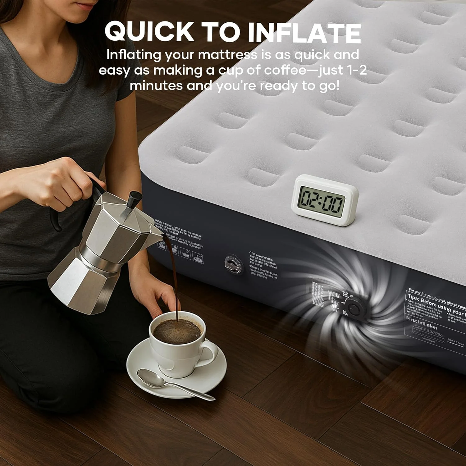 Camping Air Mattress Bed, Full Size with Built in Pump - Image 3