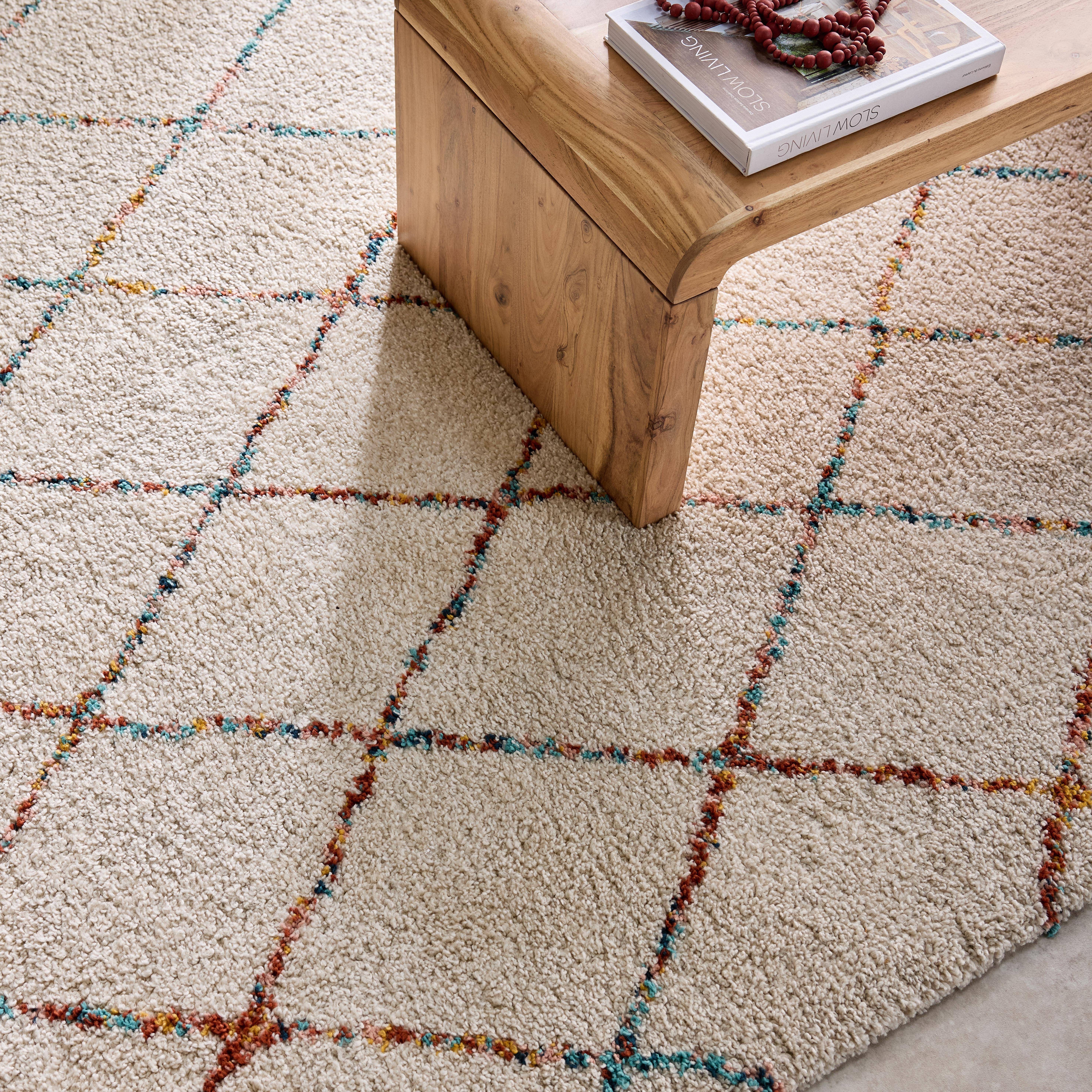 Beverly - Alfombra interior estilo shaggy bereber crema y multicolor