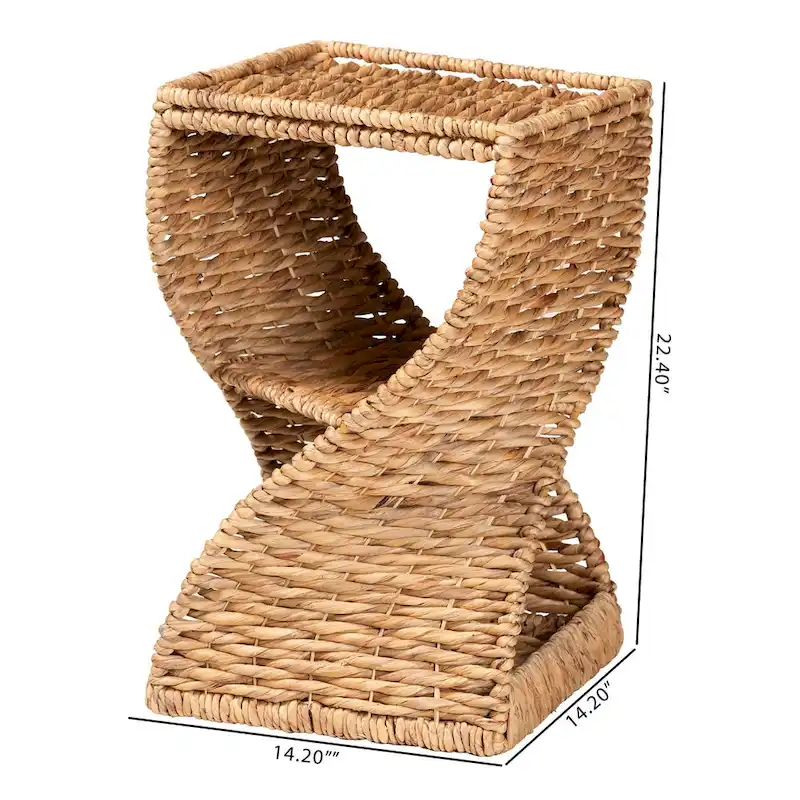Pelleas Contemporary Bohemian Natural Brown Seagrass and Wood Side Table