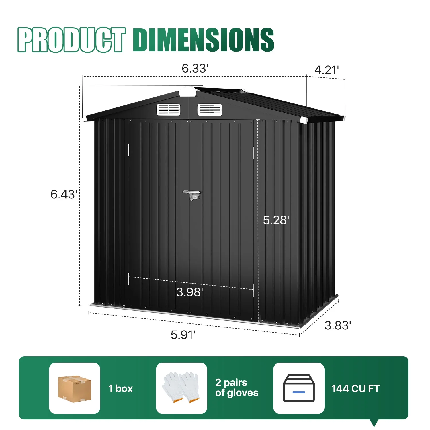 Clouddwell 6 ft. x 4 ft. Outdoor Storage Shed, Metal Garden Shed with Lockable Doors & Sloped Roof for Backyard, Patio, Poolside - Image 11