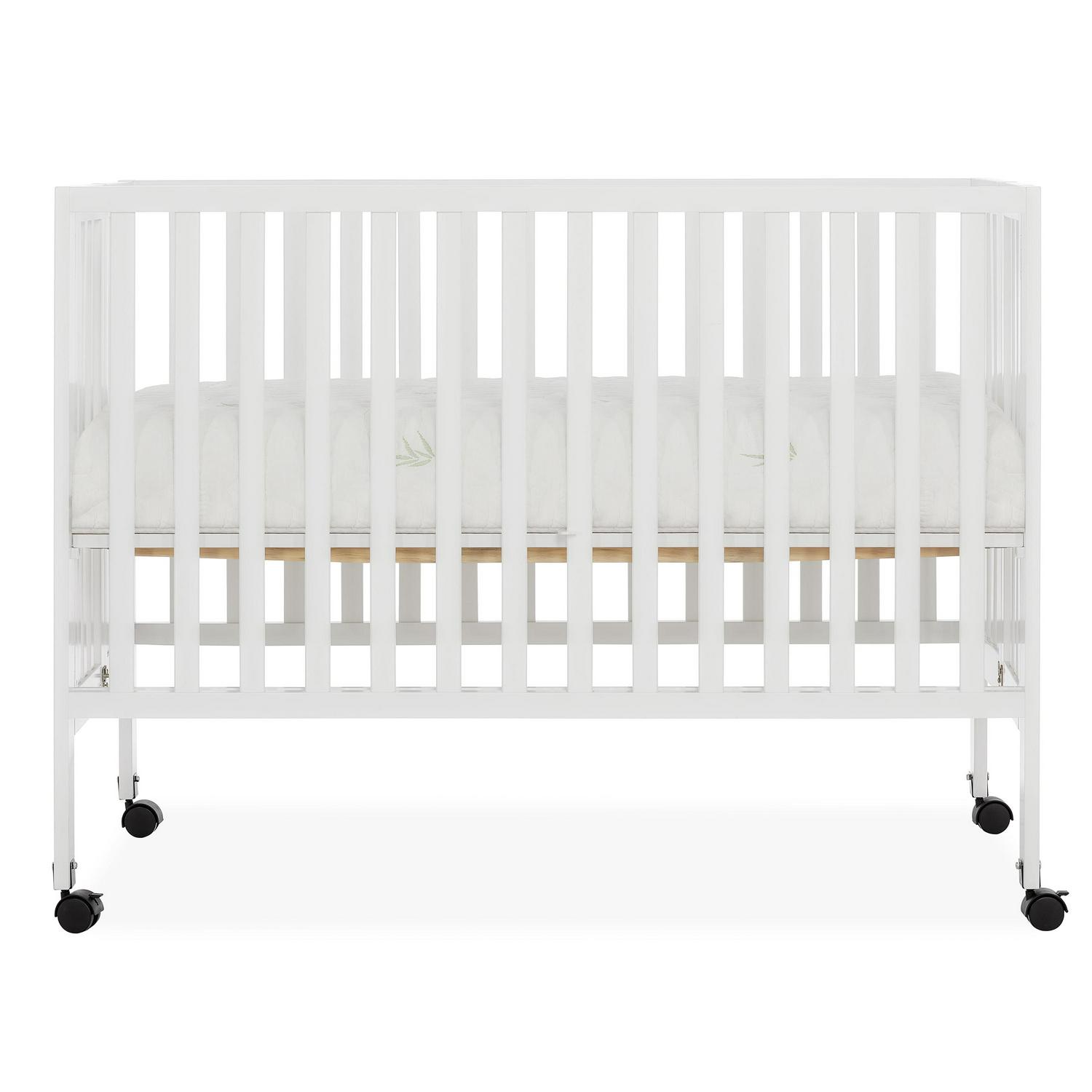 Dream On Me Quinn Full-Size Folding Crib. Removable Wheels. Modern Nursey. Adjustable Mattress Support. Patent Folding System in White - Image 14