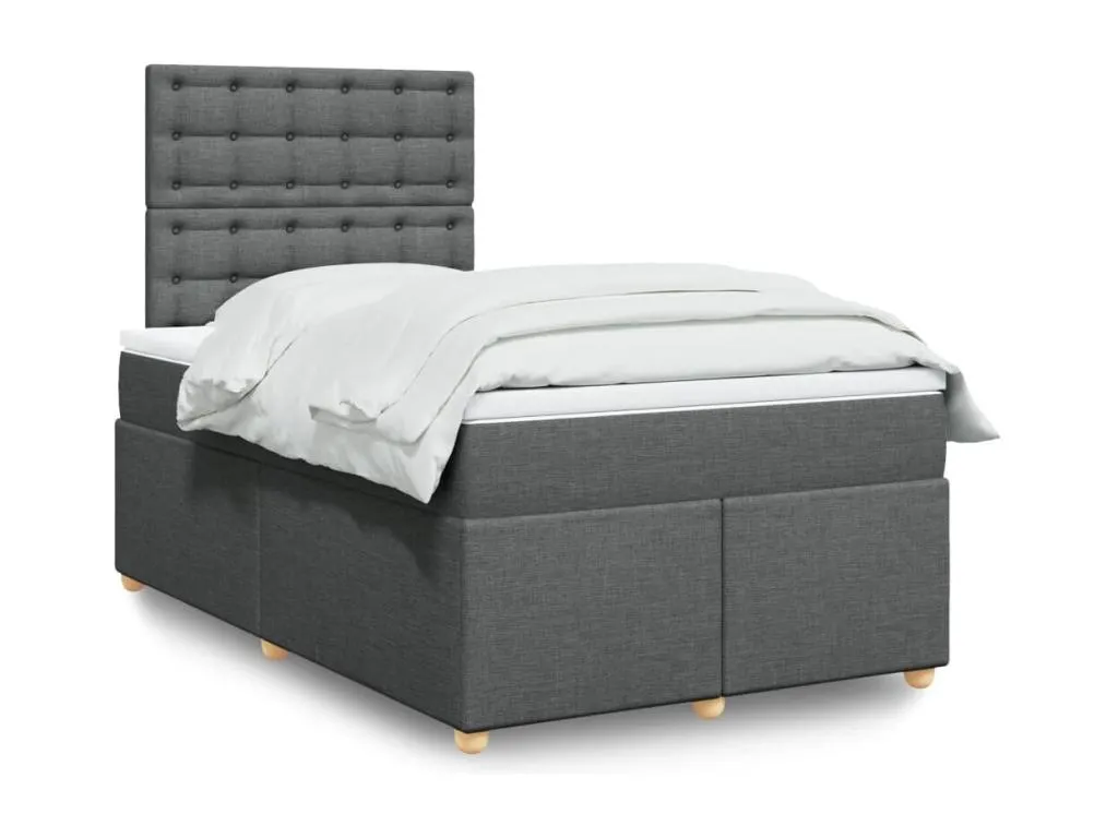 Cama box spring con colchón tela gris oscuro 120x190 cm iko3522391