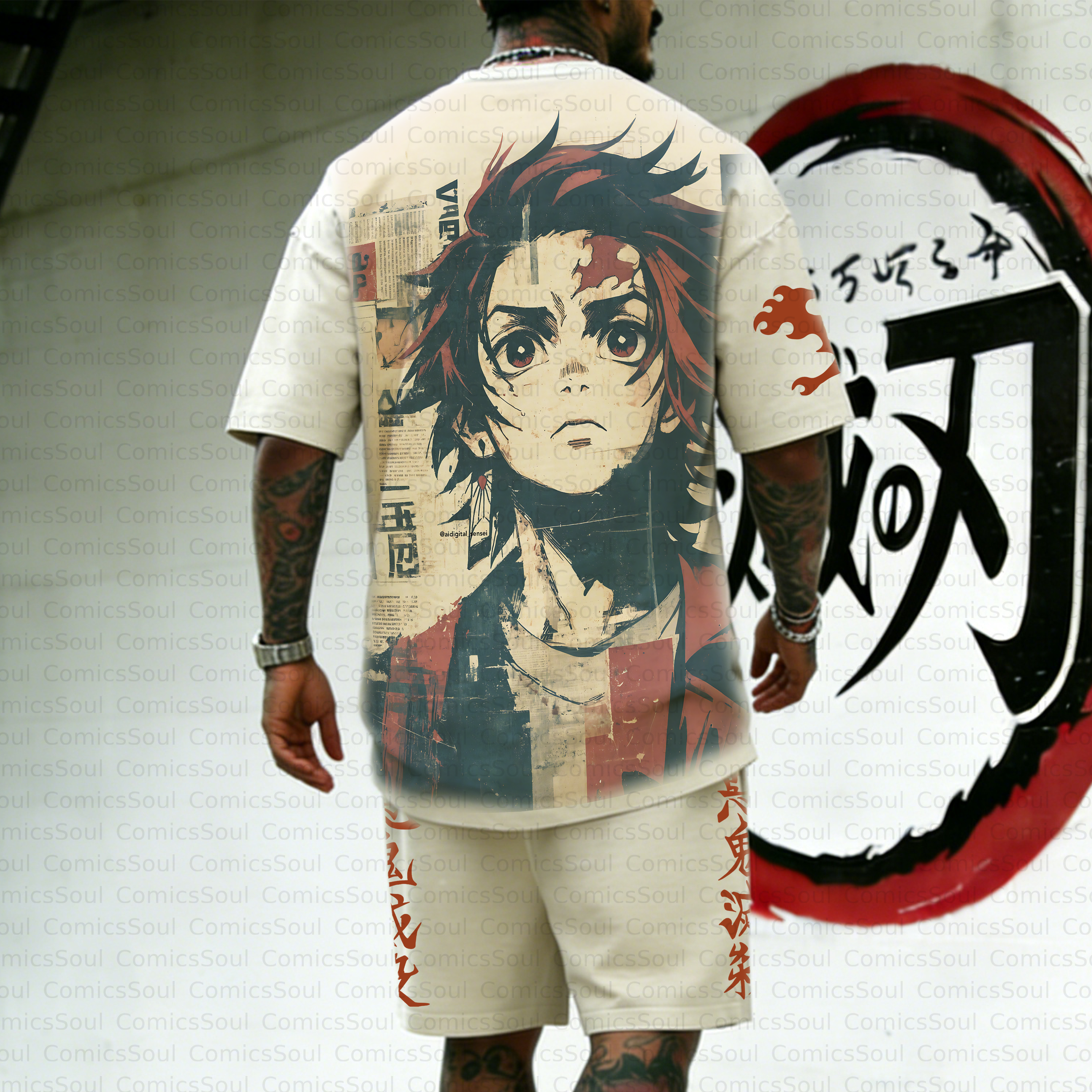 Unisex Anime Inspired Vintage T-shirt& Shorts 2 Pieces Set