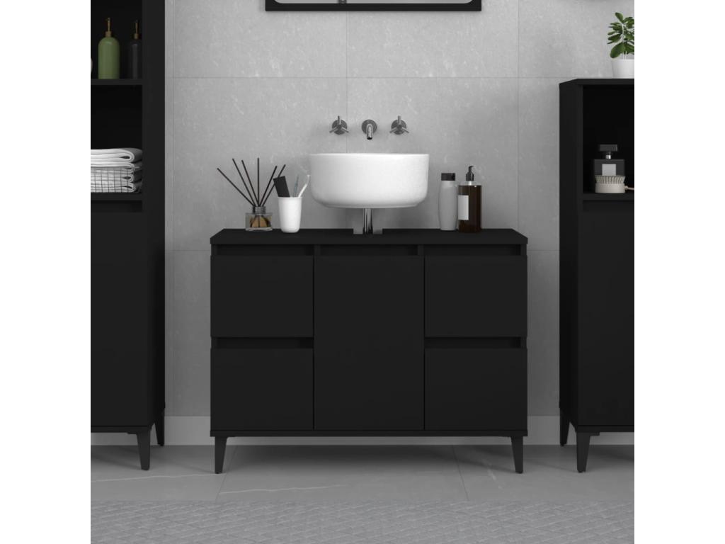 Armario para lavabo madera contrachapada negro 80x33x60 cm