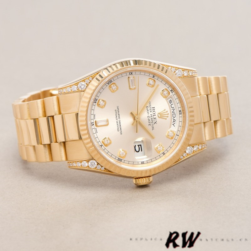Rolex Day-Date 118338 Yellow gold Silver dial 36mm Unisex Replica Watch