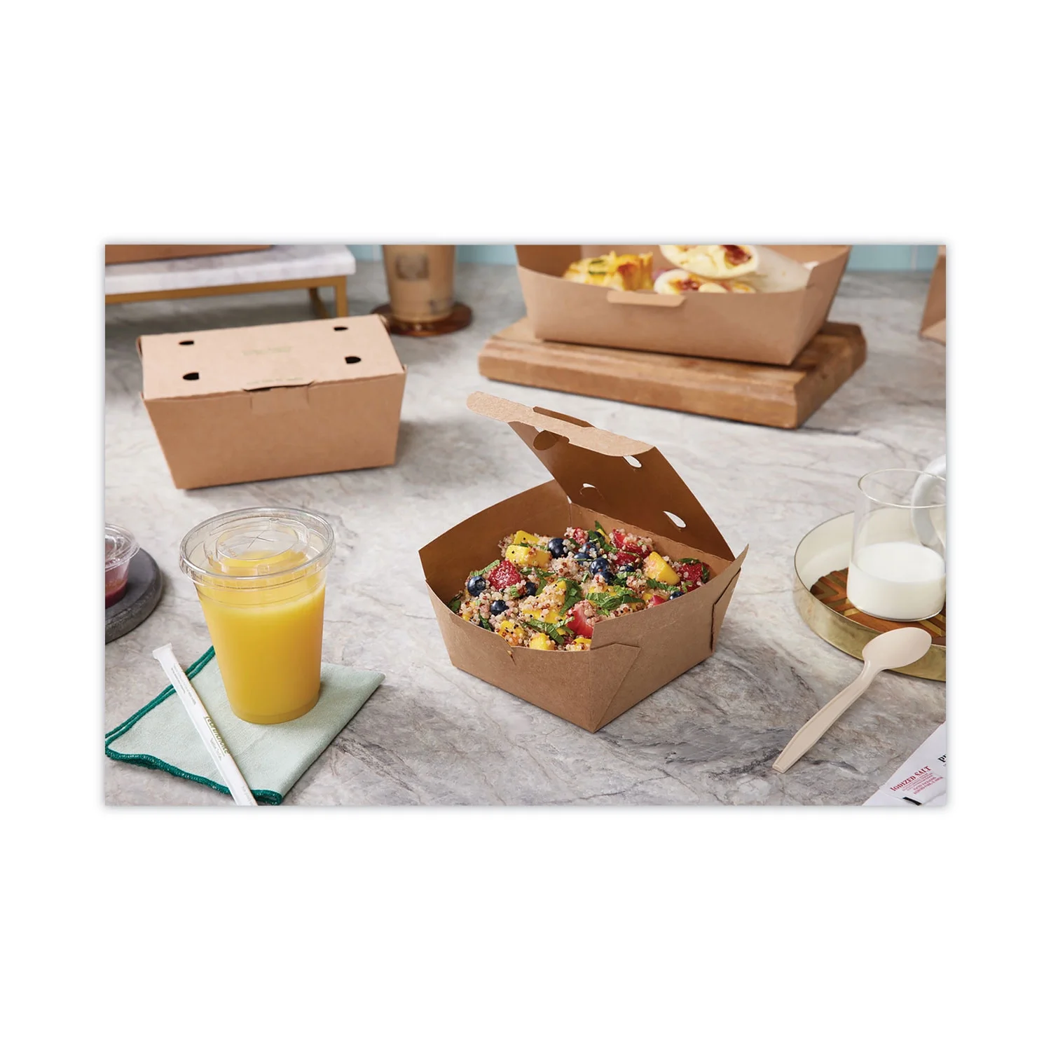 Pactiv Evergreen EarthChoice Tamper Evident OneBox Paper Box, 4.5 x 4.5 x 2.5, Kraft, 312/Carton -PCTNOB01KECTE - image 2
