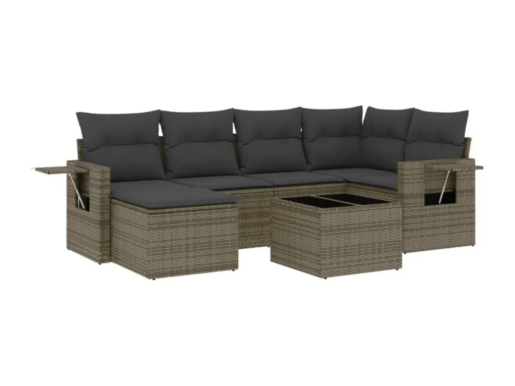 Alkifurniturees Set de sofás de jardín 7 piezas con cojines ratán PE gris OYLJ74847