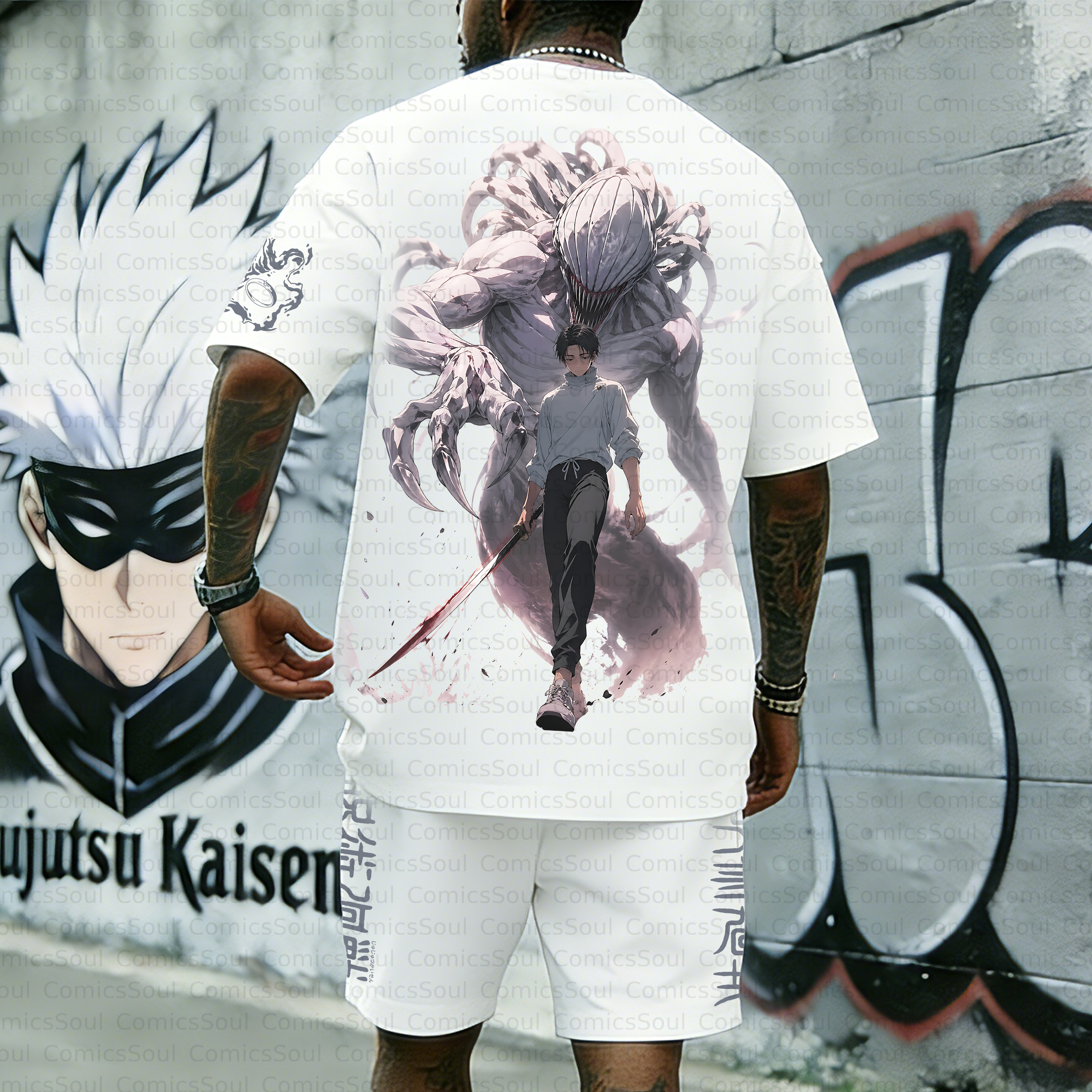 Unisex Anime Inspired Vintage T-shirt& Shorts 2 Pieces Set