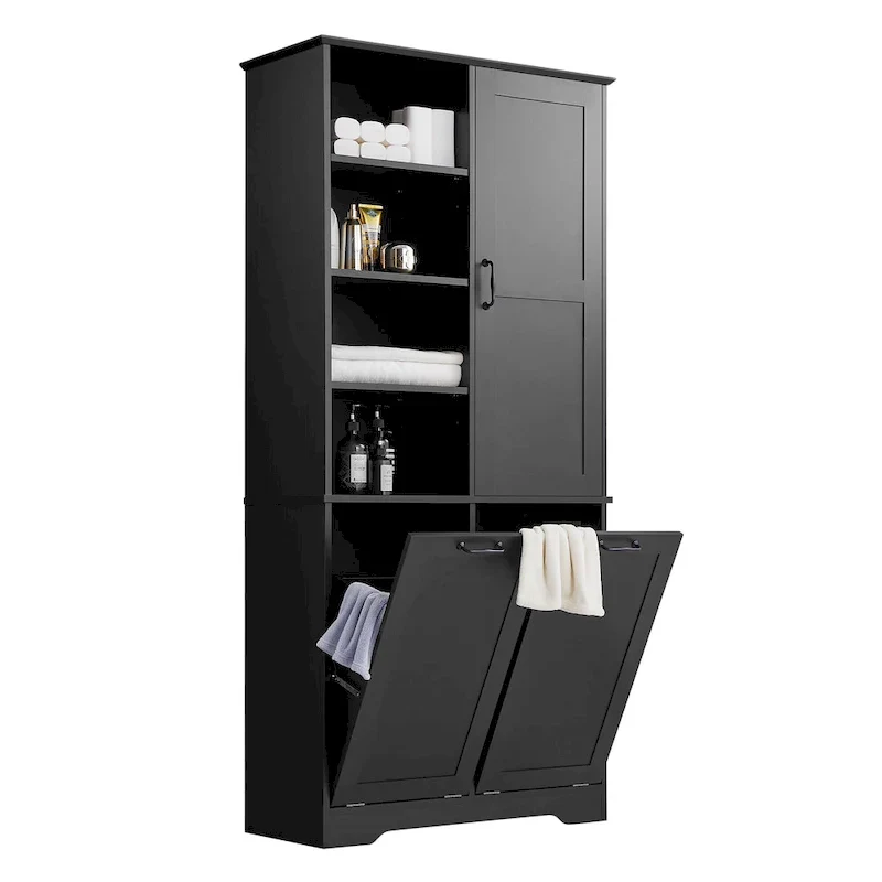 Multi-Functional Bathroom Storage Cabinet with Doors, Drawers, and Tilt-Out Laundry Hamper