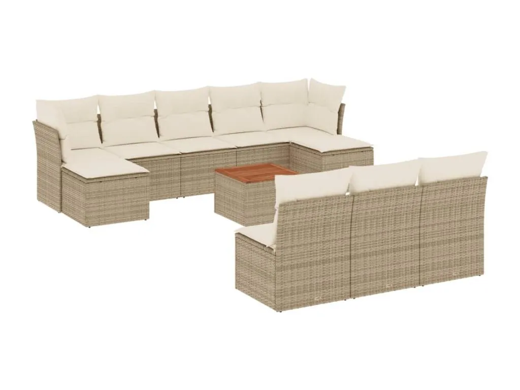 Vivircalido Set de sofás de jardín 11pzas con cojines ratán sintético beige wxvu18229