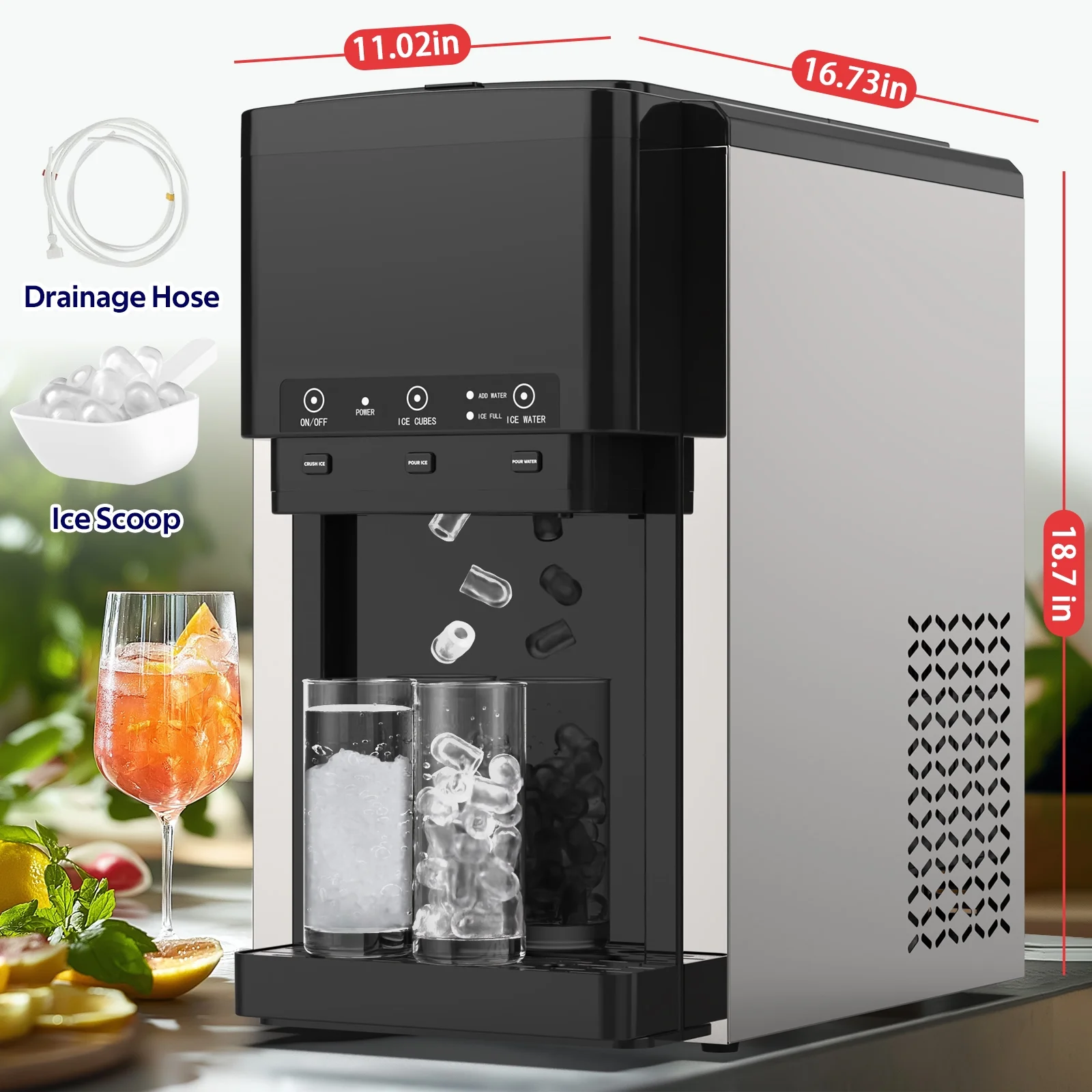 Advwin 3 in 1 Water Dispenser with Ice Maker Countertop, Bullet Ice, Crushed Ice, Water Cooler, 44Lbs/24H, 12 Ice Cube/6Min, Self-cleaning, 4Lbs Ice Storage, Home, Kitchen, Party, RV - Image 6