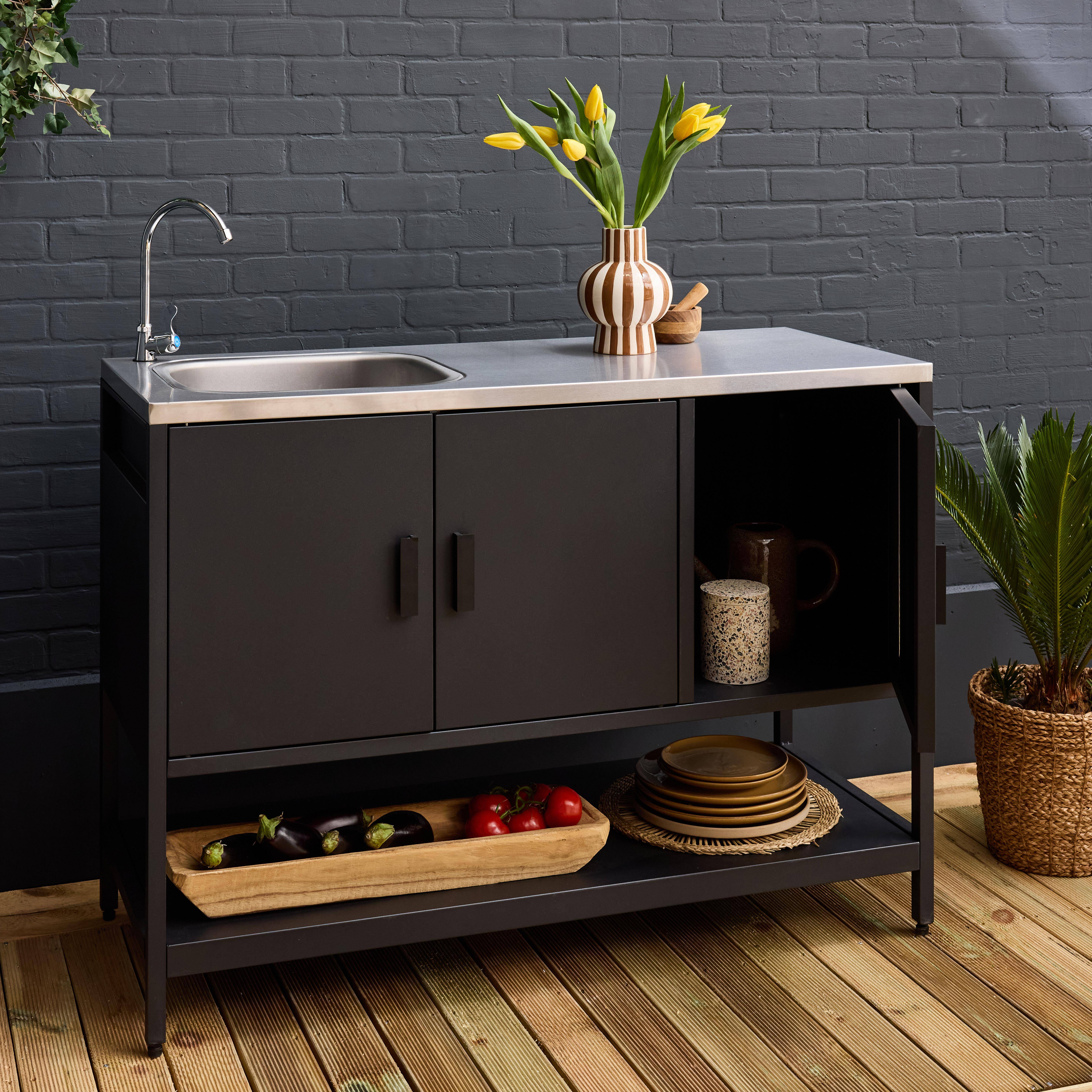 Naxos - Cocina exterior de acero con lavabo, 120cm