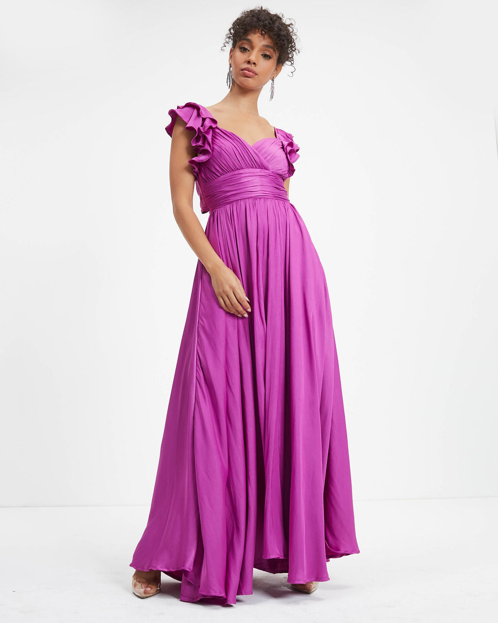 First Class Satin Ruffle Cutout Maxi Dress - Orchid - FINAL SALE - Se7enfashion