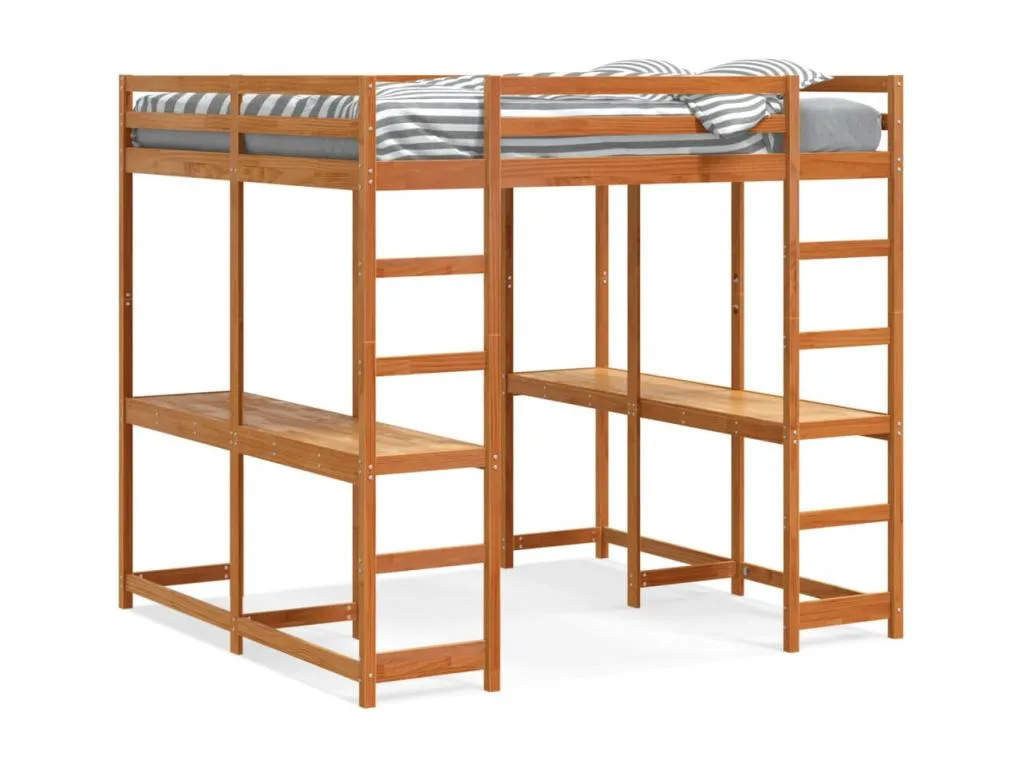 Cama alta con escritorio y escalera madera marrón 160x200 cm nyr3540776