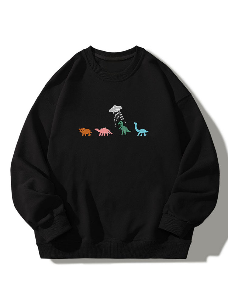 Cartoon Dinosaur Print Crew Neck Relaxed Sweatshirt