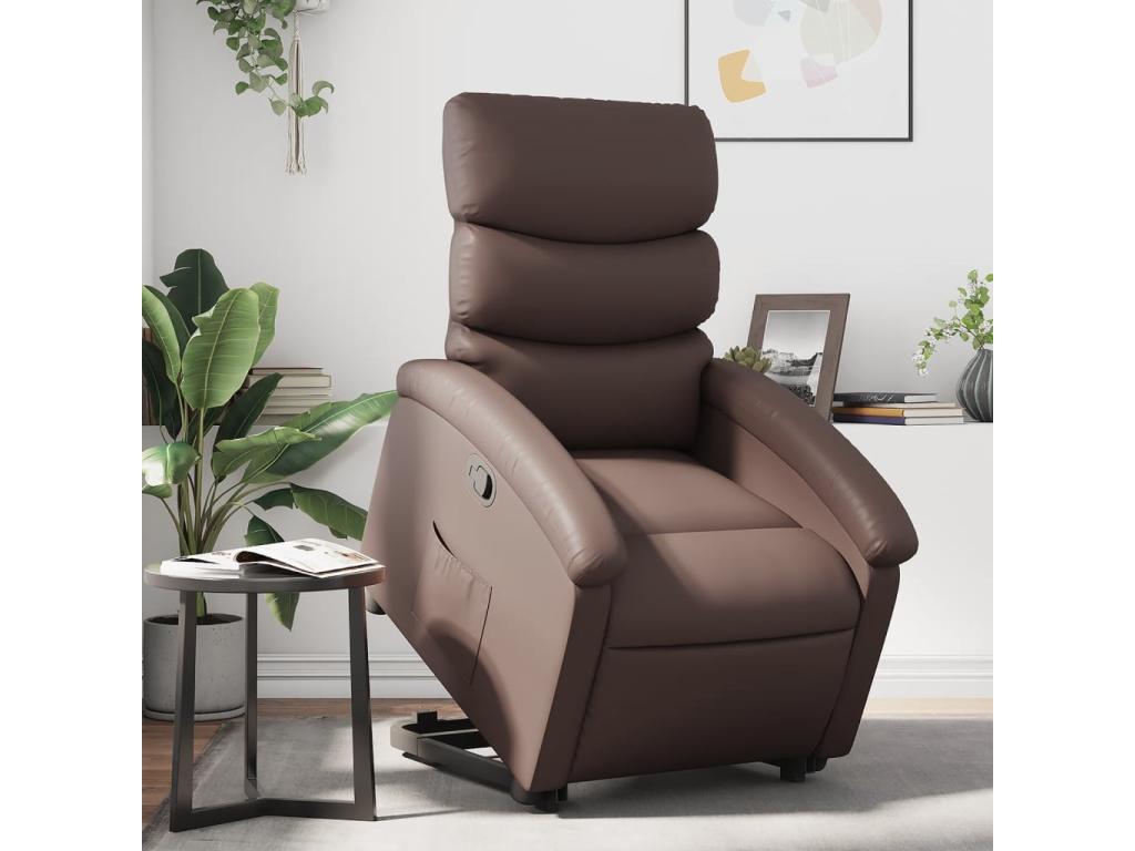 Sillón reclinable elevable cuero sintético marrón