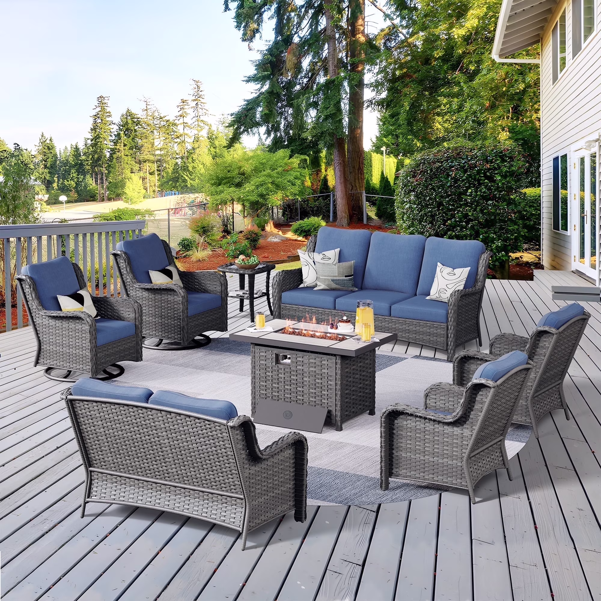 Vcatnet 8 Pieces Outdoor Patio Furniture Sectional Sofa All-weather Conversation Set with Swivel Rocking Chairs and Fire Pit Table for Garden,Poolside,Gray - Image 9