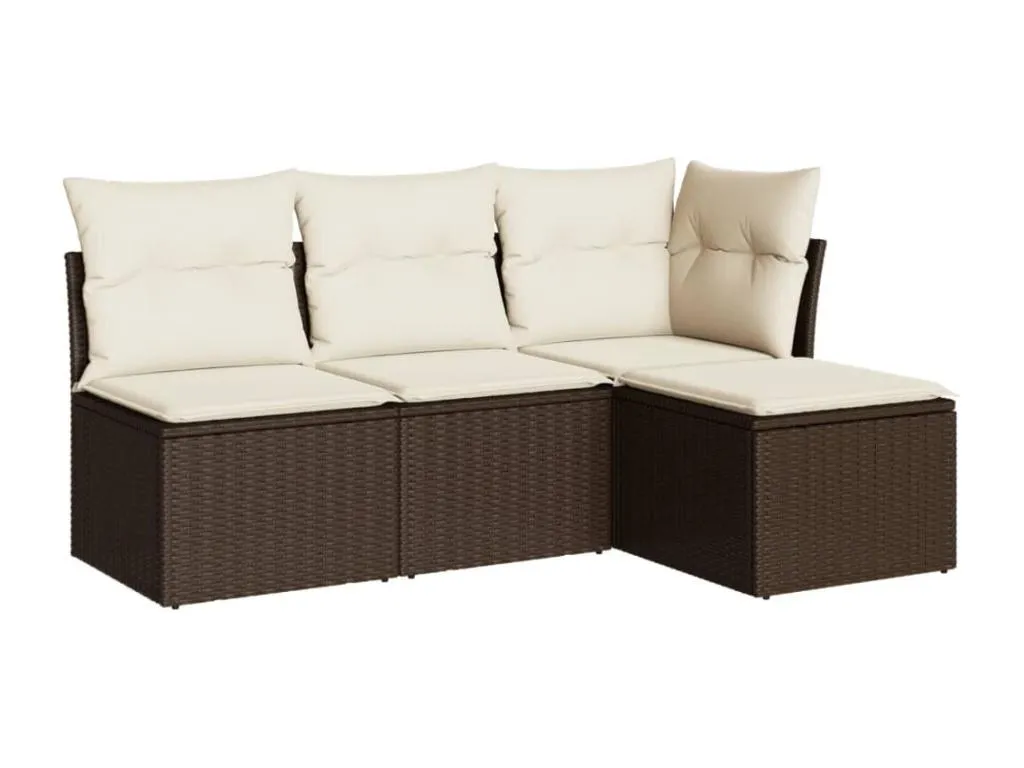 Set de sofás de jardín 4 pzas y cojines ratán sintético marrón NTNI35190