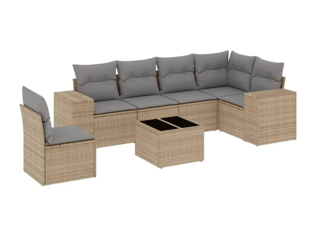 Set sofás de jardín 7 piezas y cojines ratán sintético beige slme16382