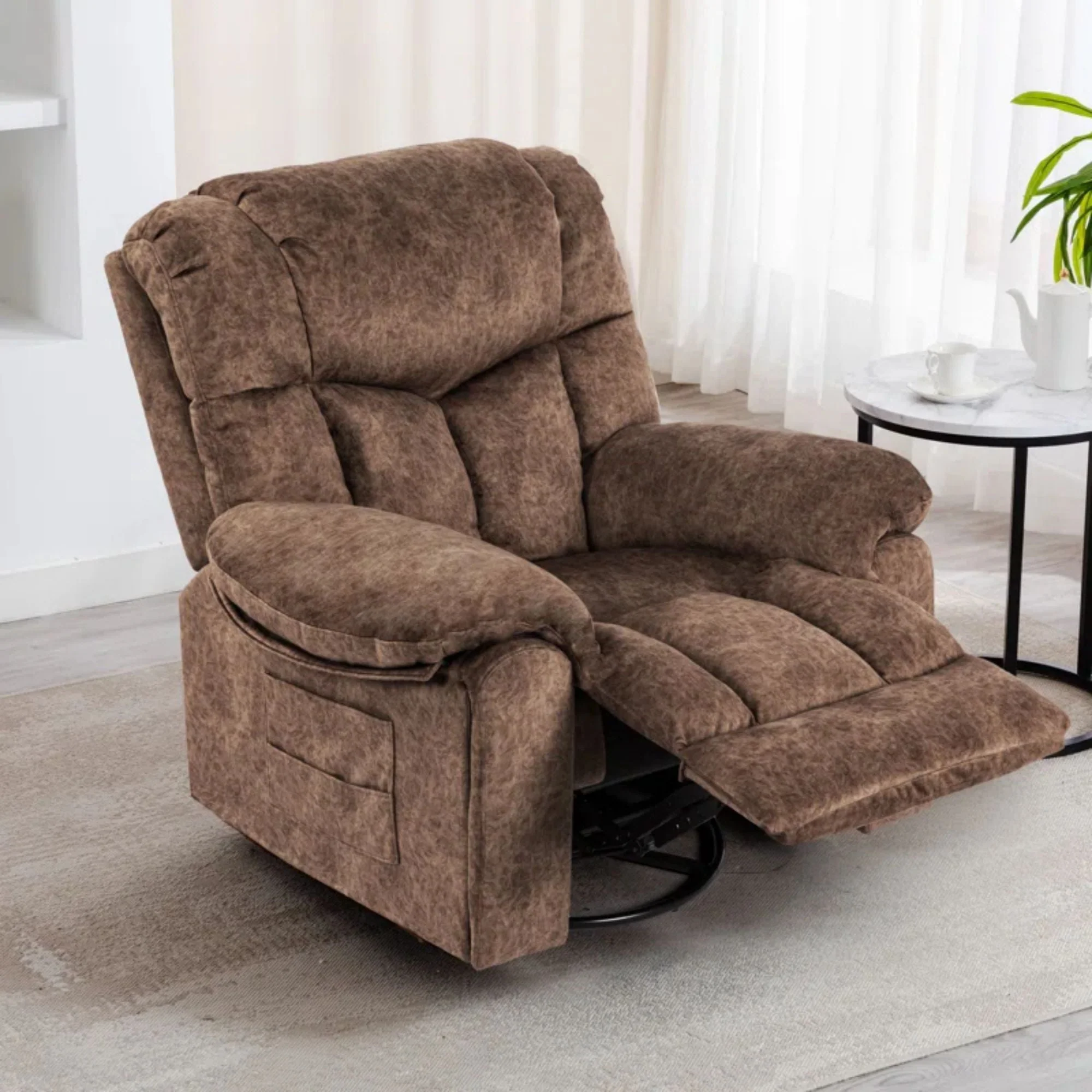 Colerline 35.43" Wide Modern Velvet Upholstered Heating & Massage Swivel Reclining Rocker Chair with Hidden Cupholders for Living Room and Bedroom, Brown - Image 10