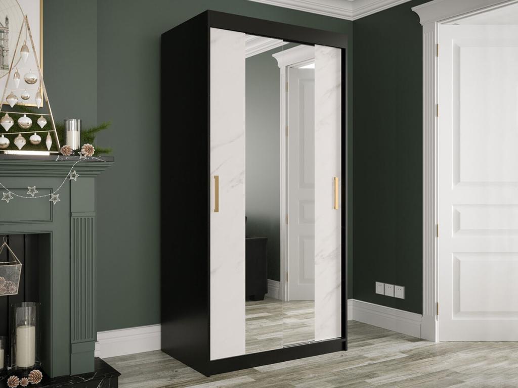 Armario Abodeia 252 - Negro mate - Mármol blanco - 200x100x62cm - Número de estantes 5 00