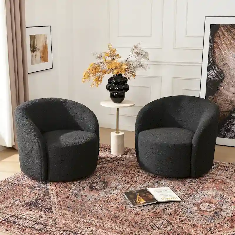 Set of 2 KINWELL 34-Inch Wide Upholstered Swivel Barrel Chairs