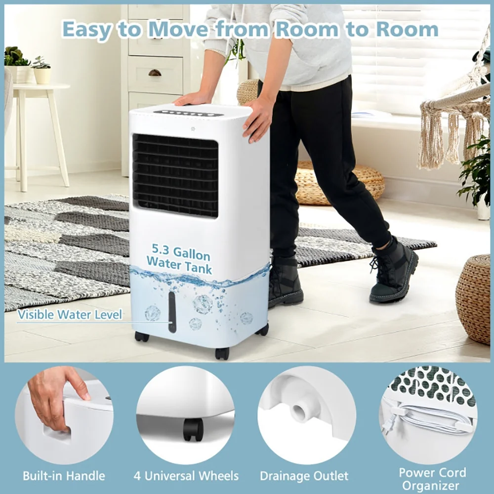 Spaco Evaporative Portable Air Cooler Fan w/ Remote Control, Air Conditioners, Mist Cooling Fan, Portable Ac Units for Rooms, Bedroom, Office, White - Image 2