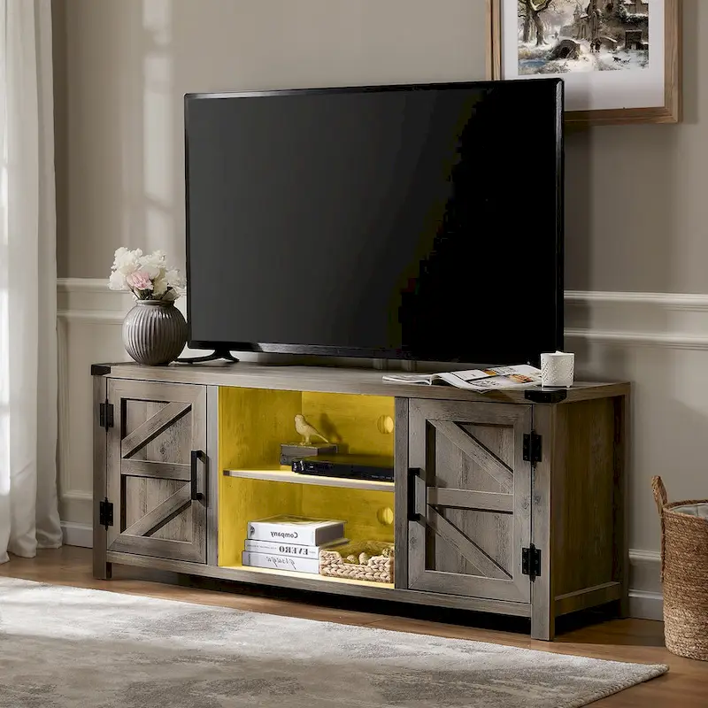 Rustic Farmhouse Barndoor TV Stand - Entertainment Center for TVs up to 70 Inches