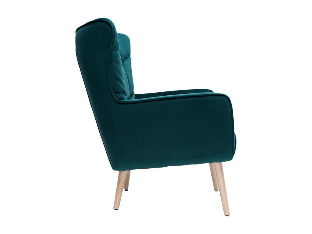 Sillón nórdico efecto terciopelo azul petróleo y madera Luzssnh