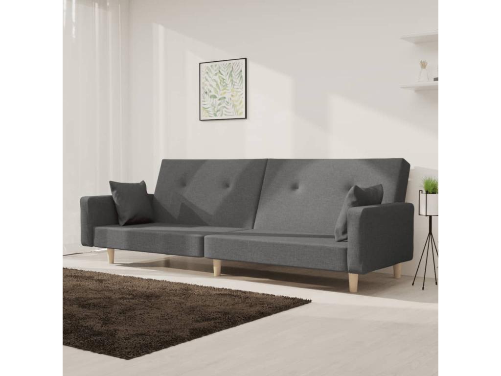 Sofá cama de 2 plazas con dos almohadas tela gris claro