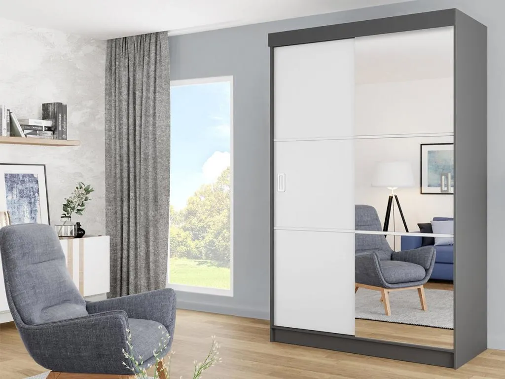 Armario Nidovia, grafito y blanco, 205x138x60 cm, puertas correderas sqi1704457
