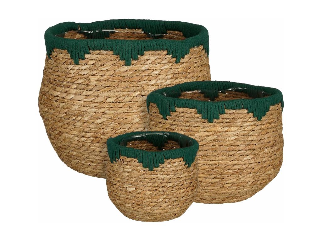 Juego de cestas para plantas de Hierba marina y Algodón - 27 x 26 x 24 - Verde, marrón - JORCK