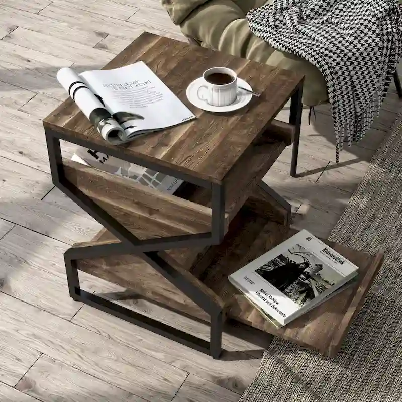 Denhour DH BASIC 17-Inch Metal Industrial End Table with 1 Open Shelf
