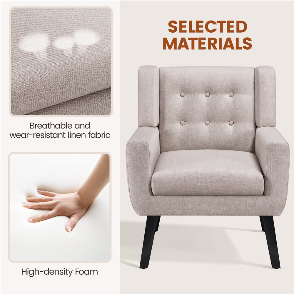 Topeakmart 2PCS Modern Upholstered Accent Armchair with Solid Wood Legs for Living Room, Beige - Image 6