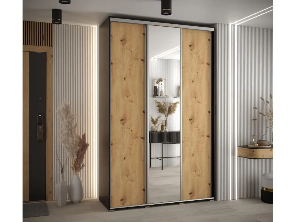 Armario Davos 3 corredero 235,2x160x60 cm 3 puertas negro/artisan/plata qsz3260692