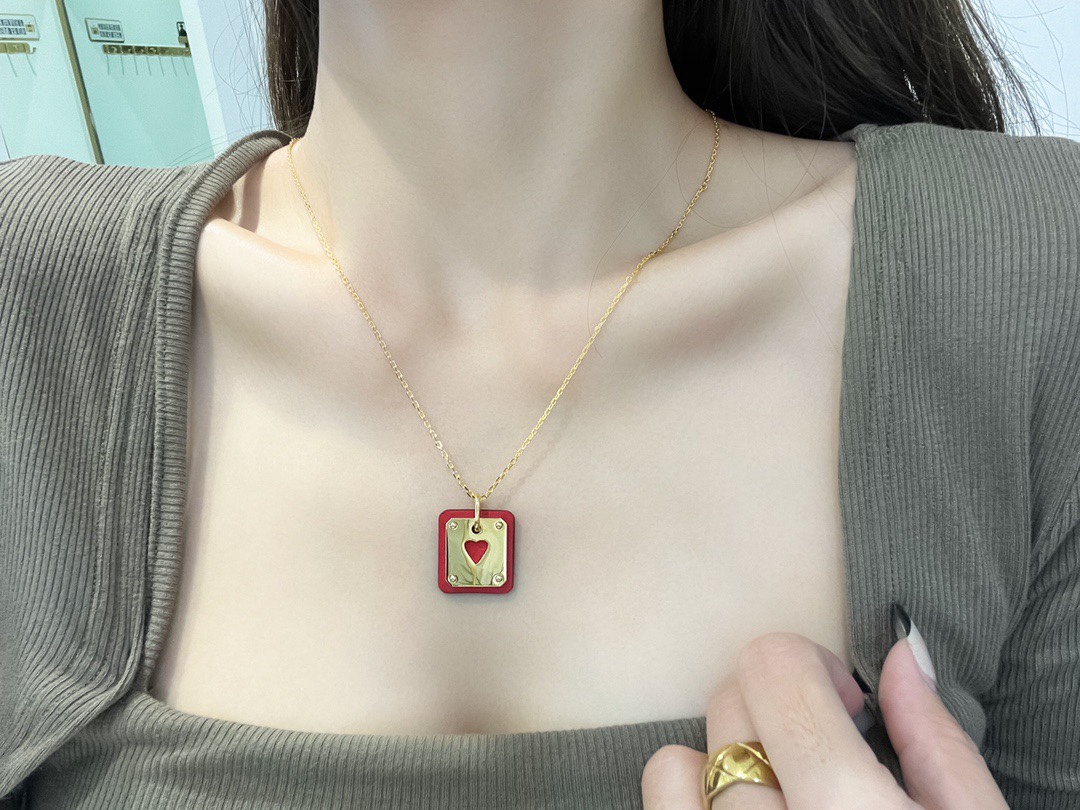 Hermes Cowhide Leather Square Tag Necklace - Original Replica Club