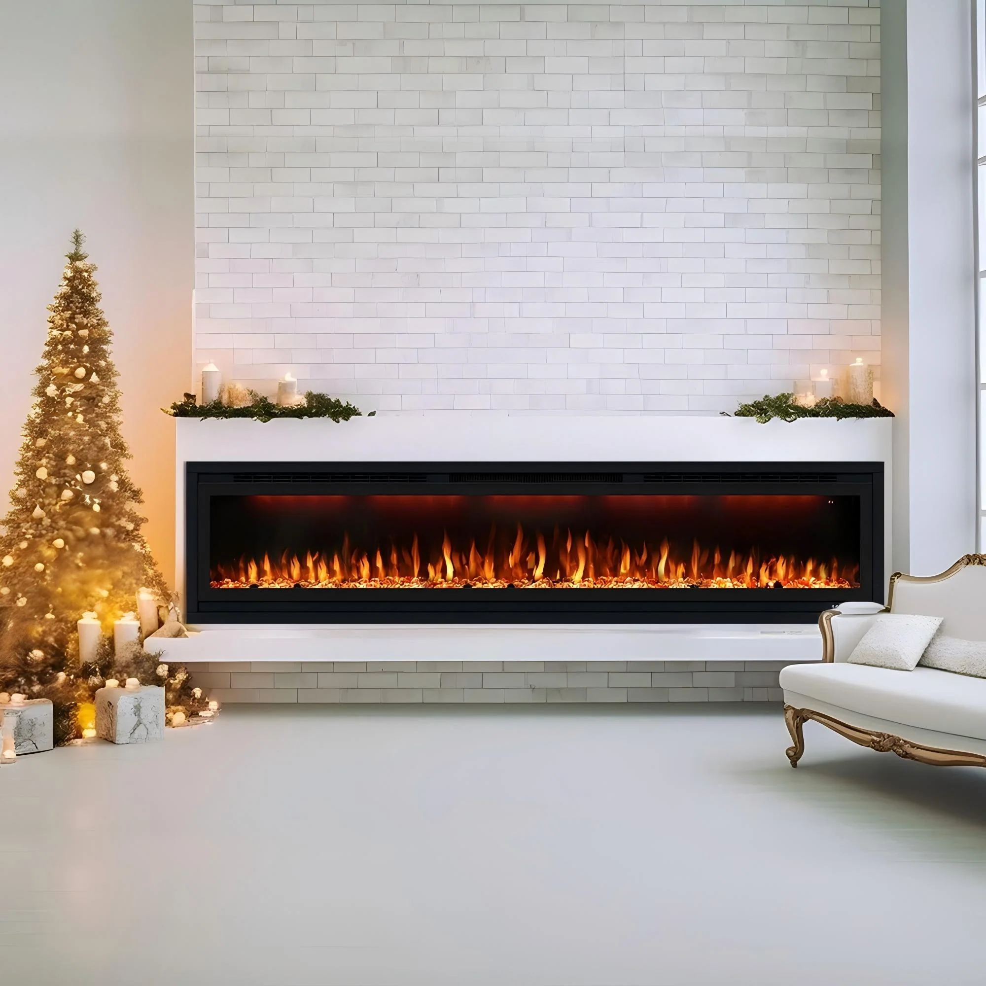 WAYFAIR Black Wall-Mount Electric Fireplace Timer 3-Color Flame With LED Light, Smart APP Control
