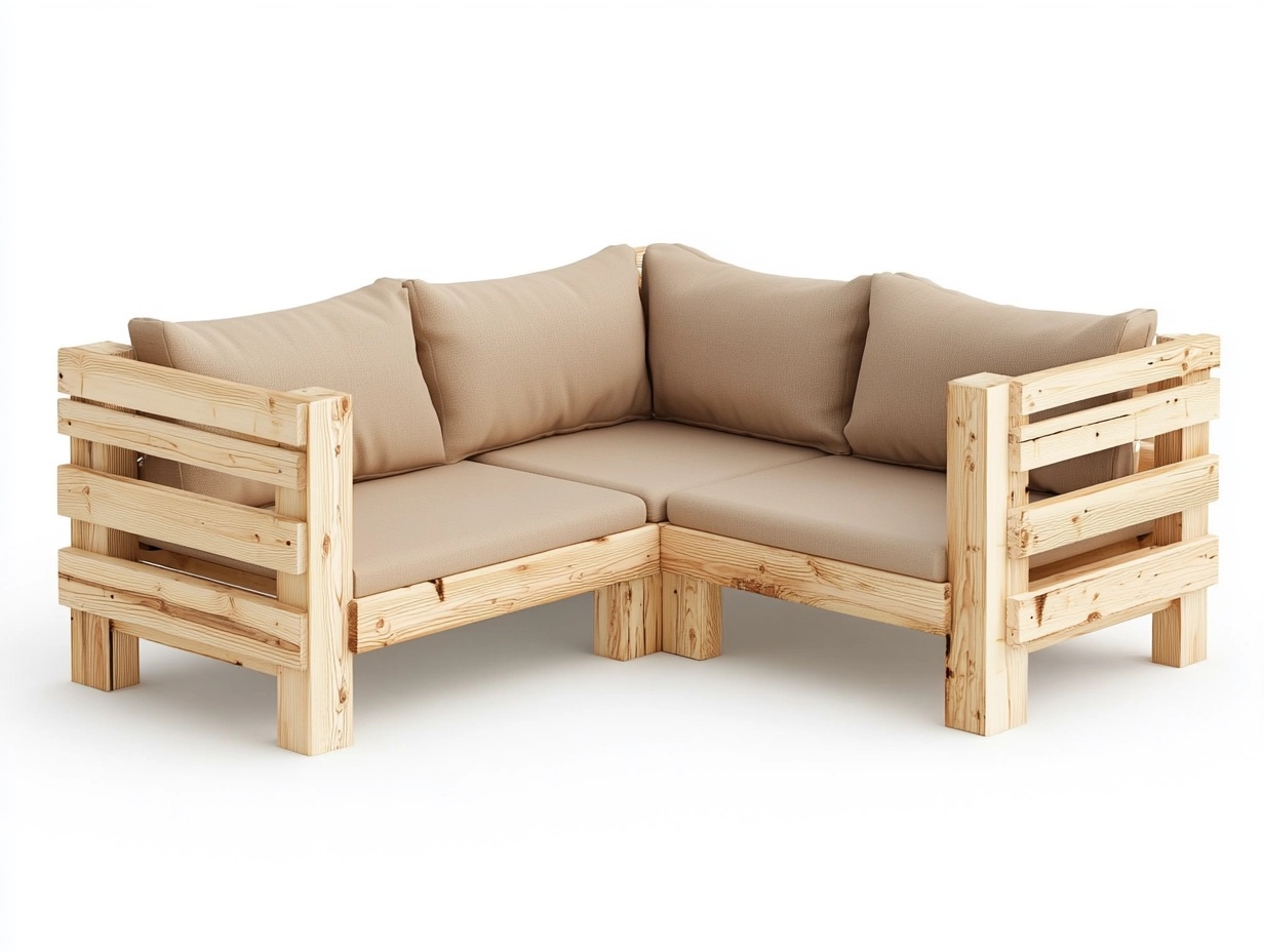 Sofá esquinero de madera natural beige para sala o terraza 180x180 cm estilo moderno minimalista con cojines extraíbles XI4482032